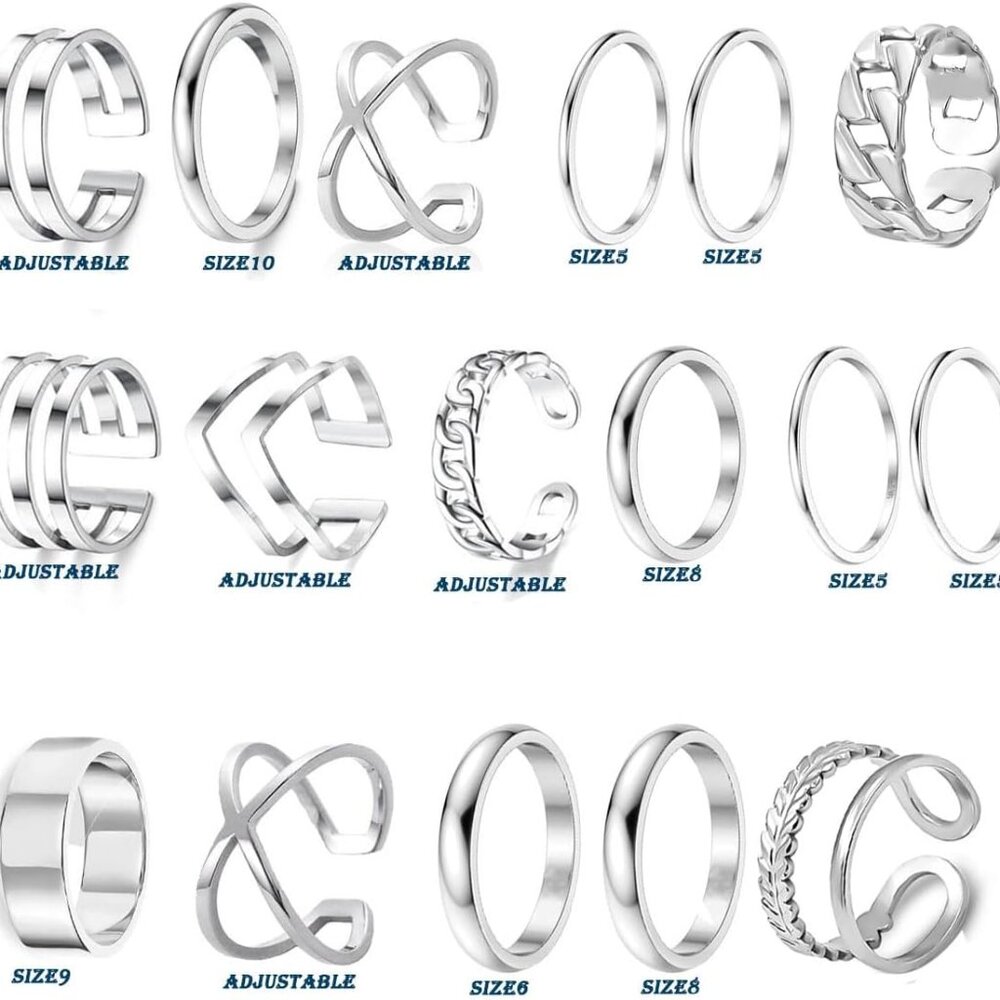 Hypoallergenic 17pc Silver Stackable Rings - Comf… - image 8